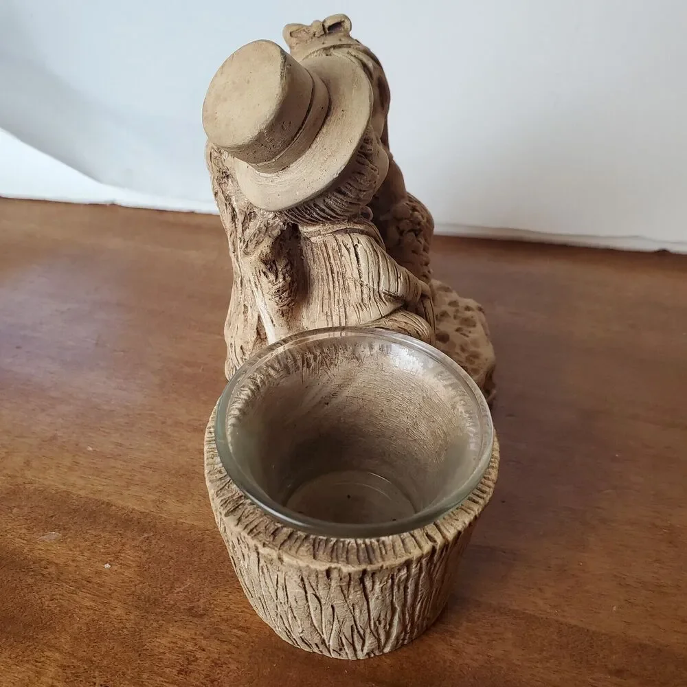 Ricardo Vintage Wood Carving Votive Candle Holder Fancy Couple Kissing On Bench